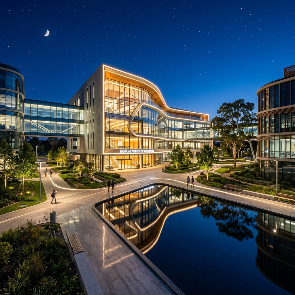 Campus illuminated at night